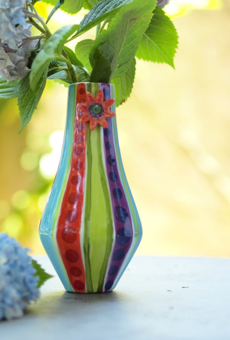 Bold Stripe Flower Vase - Jubilation Blooming Contempo Vase No.2 - Colorful Whimsical Ceramic Pottery Home Decor Gardener Gift  JB-401