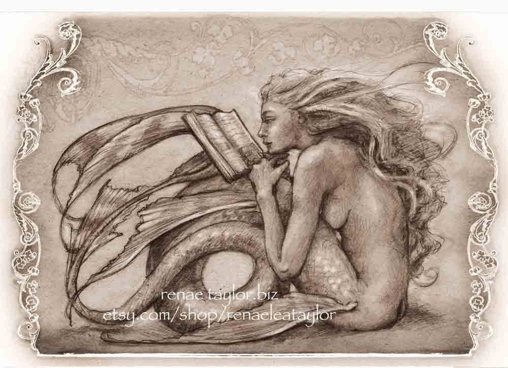 Reading  Mermaid Greeting card by Renae Taylor