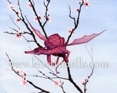Cute Spring Blossoms Dragon Fantasy 5x7 Mini Art Print 'Among the Cherry Blossoms'