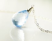 Luxe AAA Blue Topaz Briolette Pendant - 14 cts - Sterling Silver