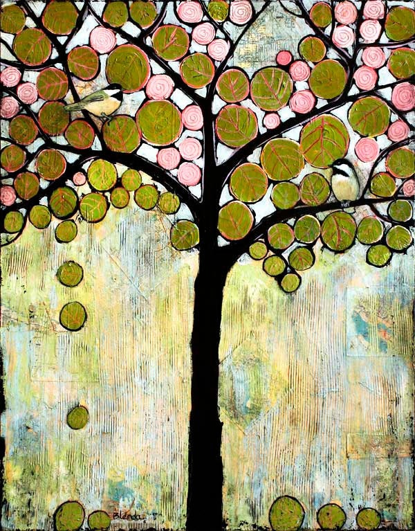 Cottage Chic Tree Print Large 13X19 Chickadee Bird Art
