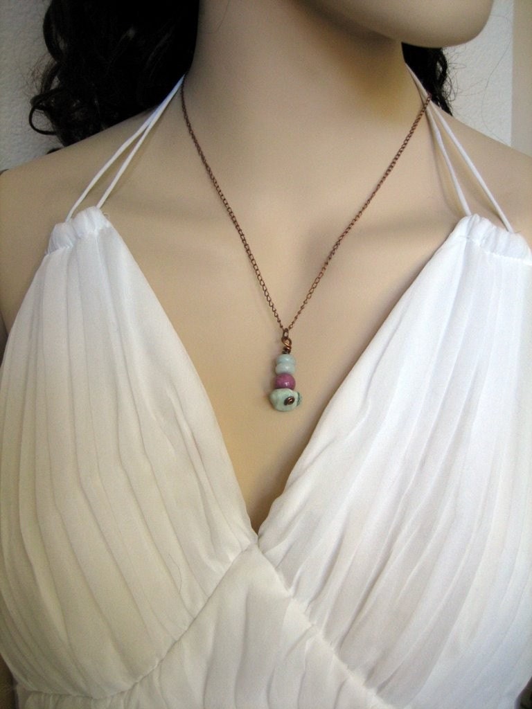 Necklace Pendant Lavender Mint Antiqued Copper Petite Chain Spring Summer