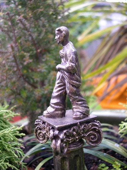 DJ Mini Sculpture for Miniature or Fairy Garden on Pedestal, Unusual ooak garden art