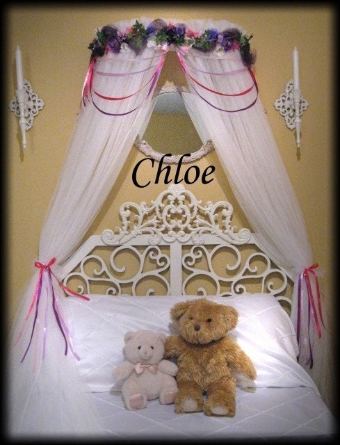 Bed Crown Canopy WHITE SHEERS INCLUDED Fairy Princess Chloe Purple Hot pink Girls Sale
