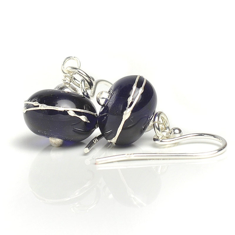 Violet Lampwork Glass Earrings - Darkest Violet - Simplicity - UK SRA