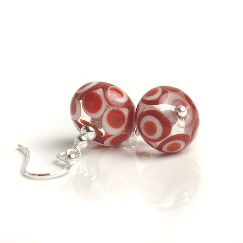 Red and White Earrings - Lampwork Glass and Sterling Silver - UK SRA