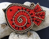 Rusty orange Felt and zipper  bird brooch