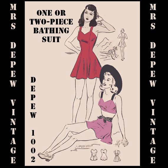 Vintage Sewing Pattern Bathing Beauties 1940's Bathing Suit Printable PDF Copy 36 Bust -INSTANT DOWNLOAD-