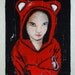 Original Mixed Media Acrylic Portrait Painting - Girl in Red Bear Costume Painting - Are You Kidding Me