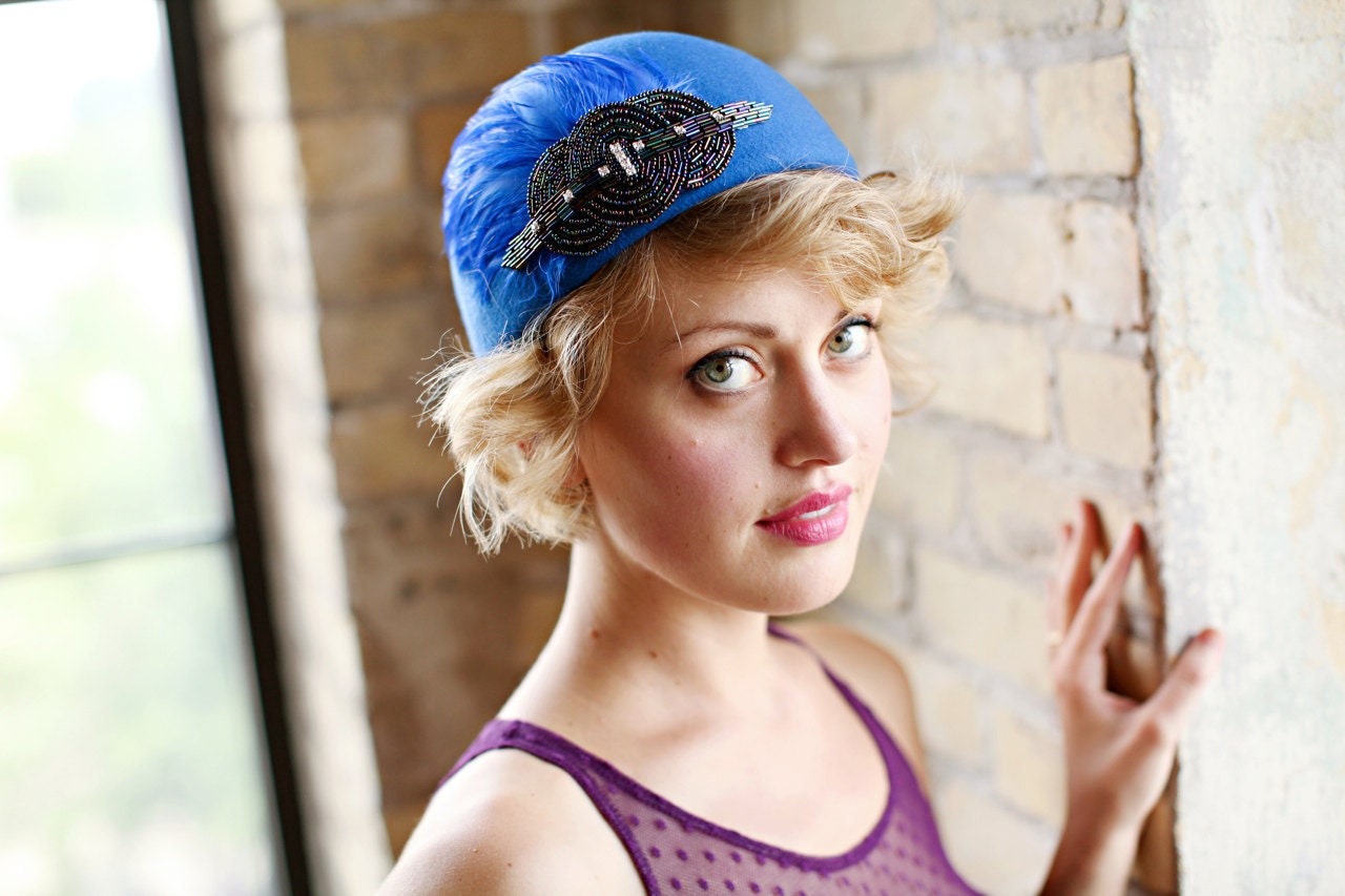 Olympian Blue Hat Womens Hat 1920s Great Gatsby Flapper Style