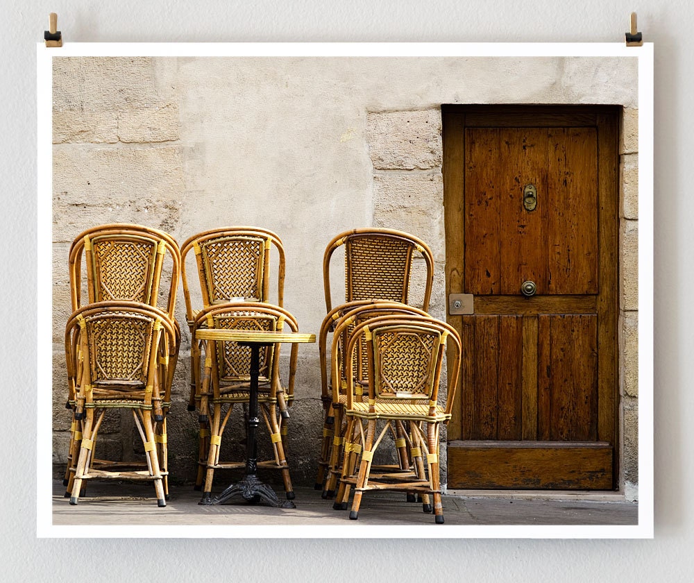 Paris Cafe Art - Stacked Chairs Paris Photography  French Cafe Large Art Prints, Brown Home Decor, French Country, Chair Art