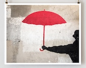 The Red Umbrella, Paris, 8x10 French Fine Art Photograph Art Print, Paris Photography, Umbrella Photo, Paris Graffiti