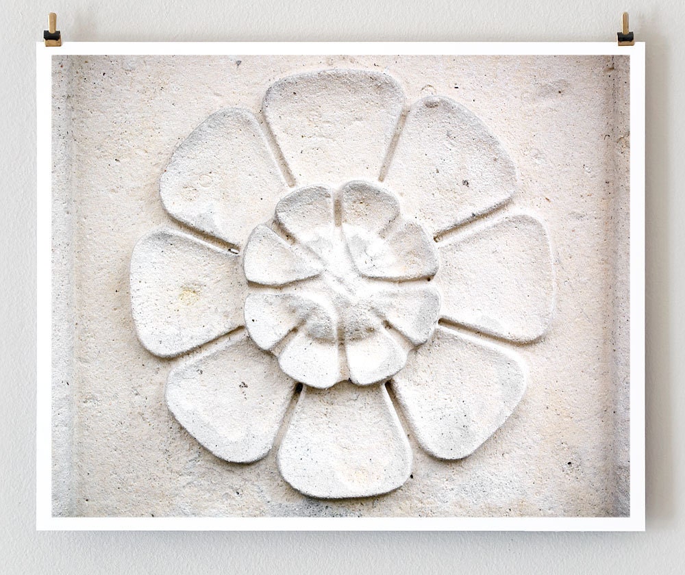 Stone Flower, Paris Photography, French Art Print, White Wall Art, Cottage Decor