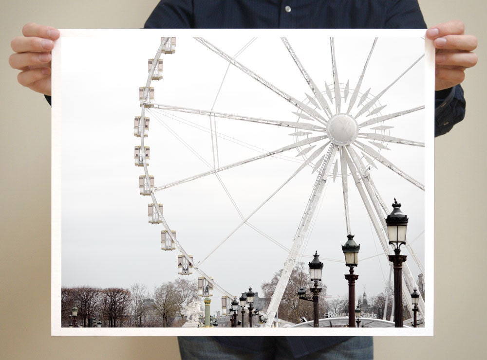 Paris Ferris Wheel Photo - Paris Photography, 16x20 Large Art Prints, White Wall Decor, Paris Decor