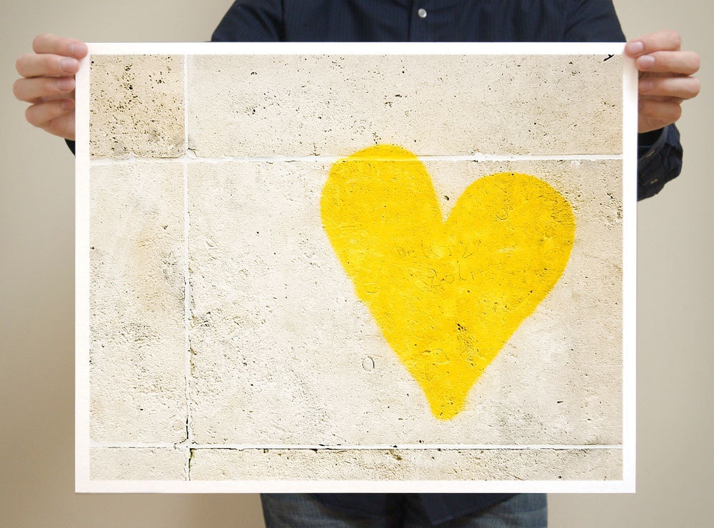 Paris Graffiti, Yellow Heart  -  Wall Art Yellow - 16x20 Paris Photo - French Fine Art Photography Art Print - Paris Decor