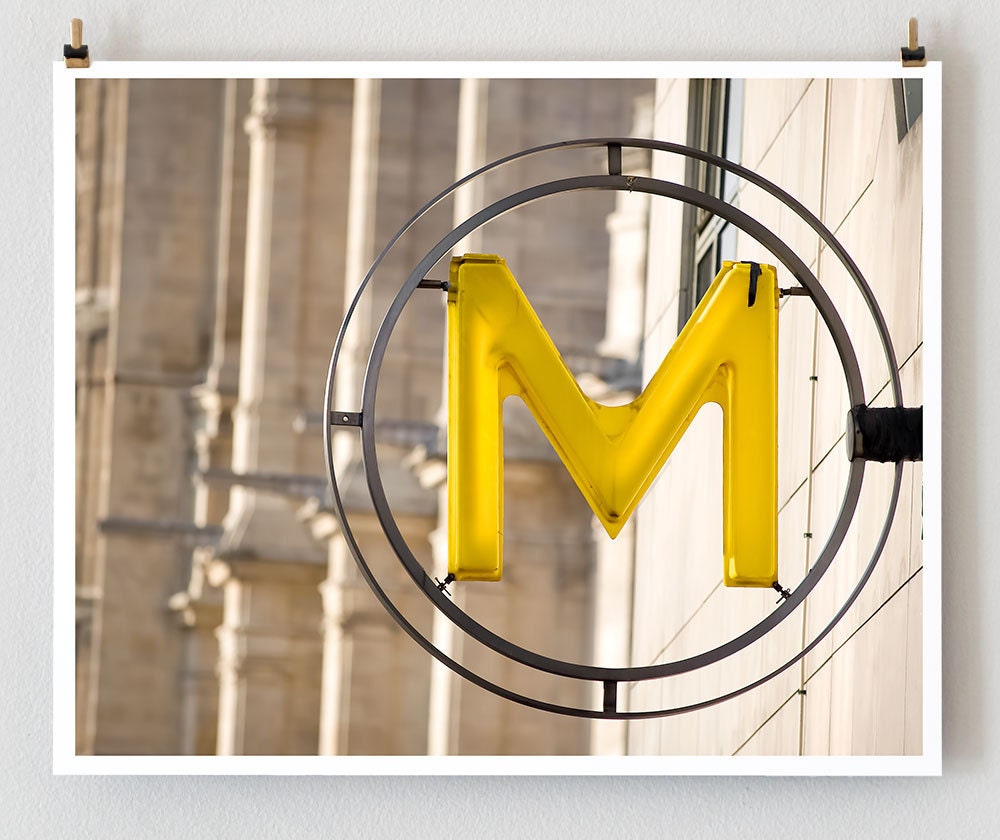 Paris Metro Sign -- Paris Photography, French Art Prints, Paris Art, Yellow Wall Art