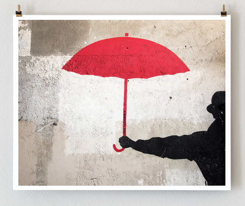 The Red Umbrella, Paris, 8x10 French Fine Art Photograph Art Print, Paris Photography, Umbrella Photo, Paris Graffiti