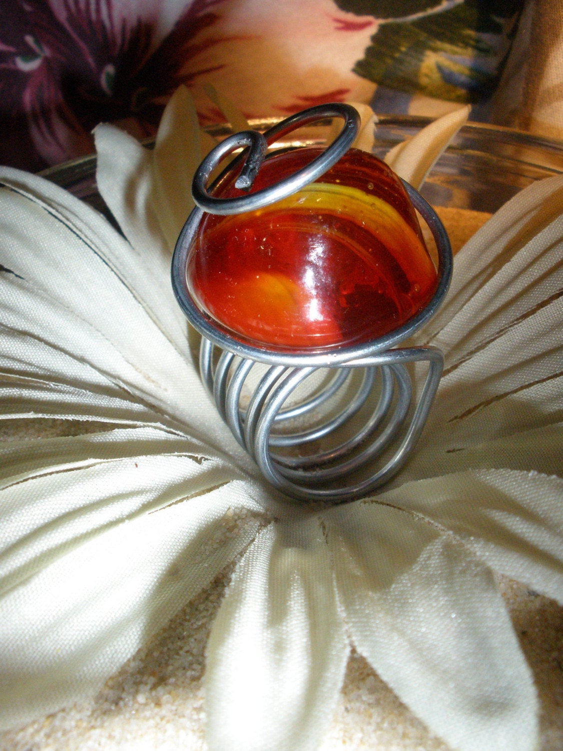 Fashionable Beautiful,and Bold Wired Wrapped Stone Costume Jewelry Ring Size 6