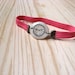 PINK FLUOR Fake watch with elastic watchband. One-of-a-kind handmade Porcelain bracelet. Toy clock.
