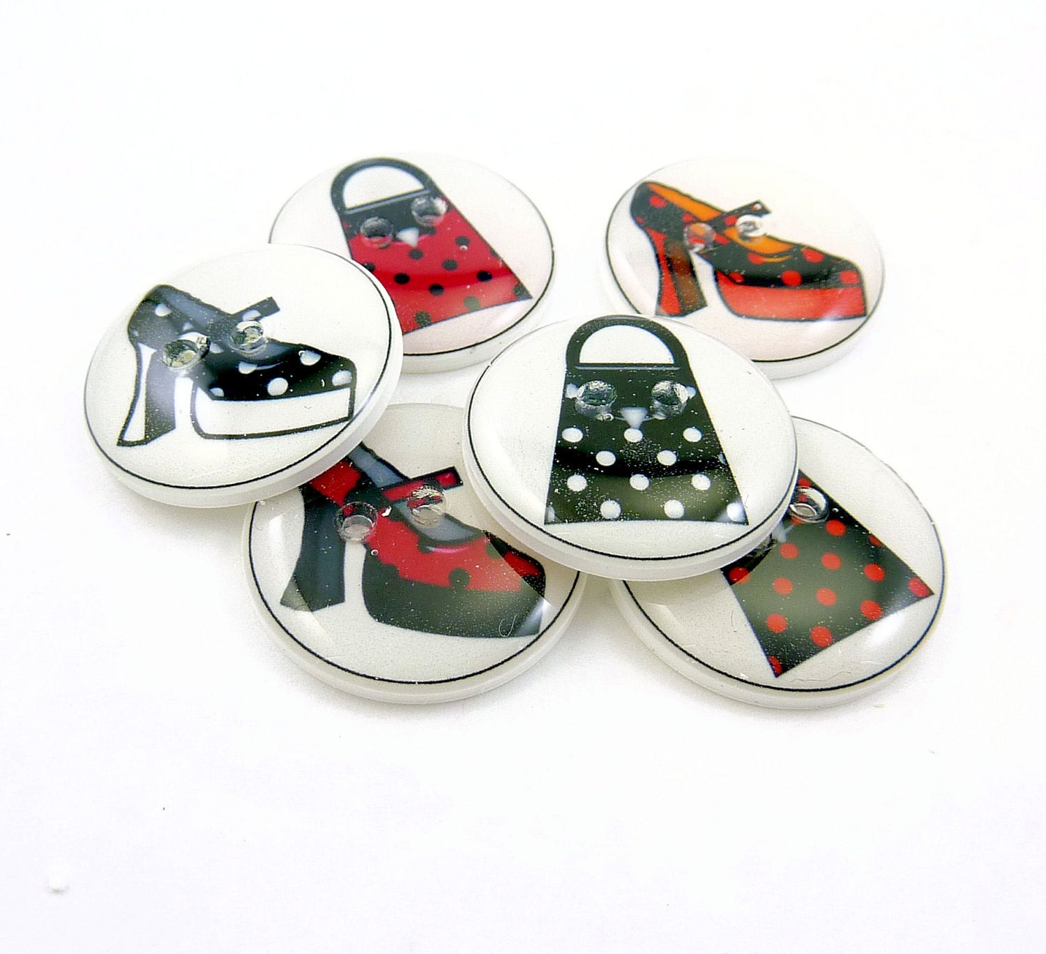 Shoes and Purses buttons.  Handmade Sewing Buttons. 6 handmade buttons.