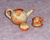 Miniature Ceramic Teapot and Cup Tea Pot Set Pistachio Tan Wheel Thrown  Stoneware Ceramics   Pottery