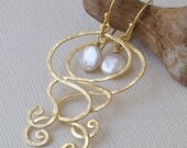 Pearl Gold Dangle Earrings, June Pearl Birthstone Earrings