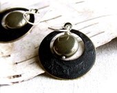 Pyrite Coin, Black Patinaed Gypsy Hoop - Patina Earrings - Bella -Jewellery