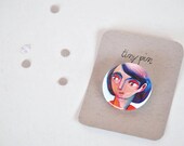 Blue Girl pin illustrated button brooch