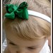 Kelly Green - Boutique Style itty bitty Hair Bow Skinny White headband Super Petite Style - Fits BABYS Babies TODDLERS and big girls