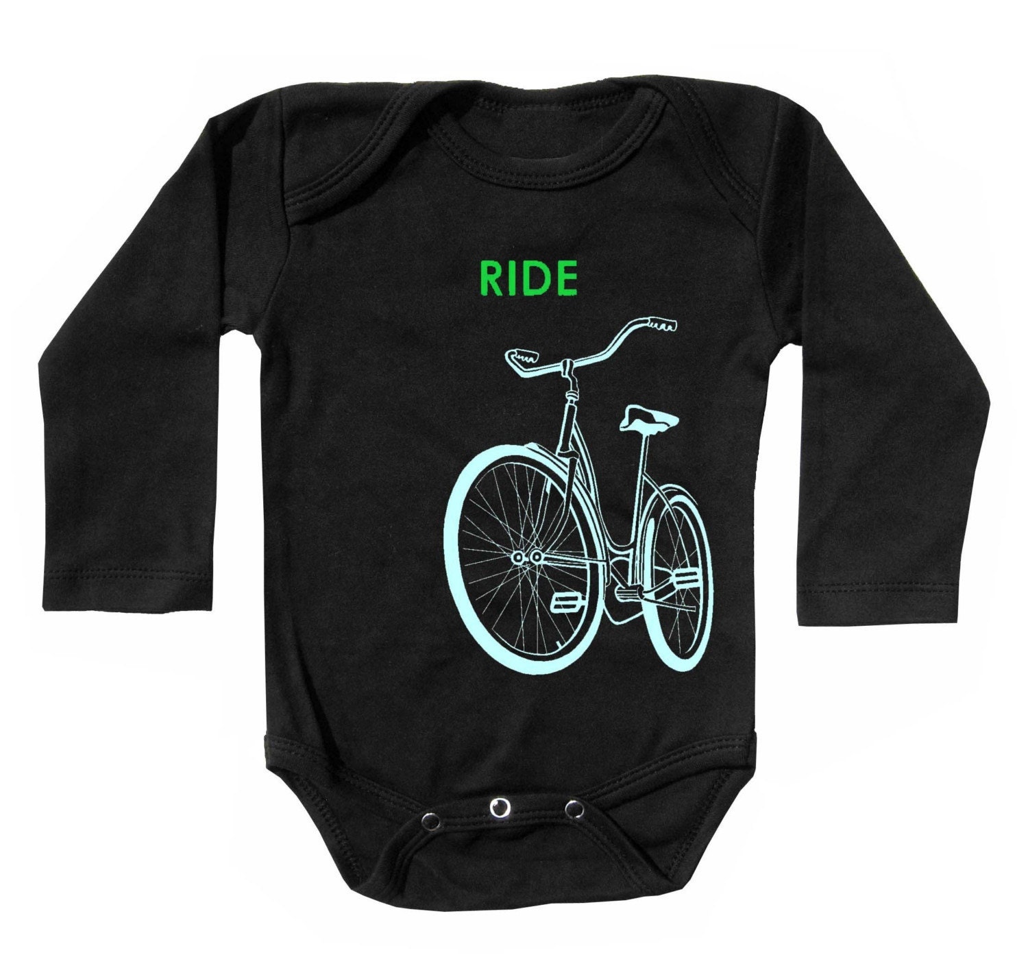 Ride a Bike Infant bodysuit, Black long sleeve, organic short sleeve, all baby sizes, perfect baby boy gift, old retro bicycle design.