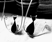 Black Cat Earrings. Cat Silver Earrings. Silver Hoops Earrings.Cat Jewelry. For Cat Lovers. Elegant Earrings. Minimal Jewelry.