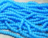 LIMITED 3/0 (6x4mm) White Heart Aqua Czech Glass Seed Bead Strand (C339)
