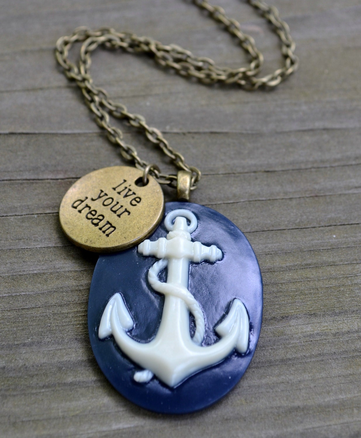 Anchor Necklace - Navy Blue - Nautical Necklace - Live Your Dream - Gifts Under 25