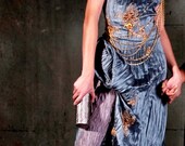 Upcycled Haute Couture Jeweled Chained Crinkle Evening Gown