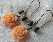 Earrings - Peach Roses and Bows