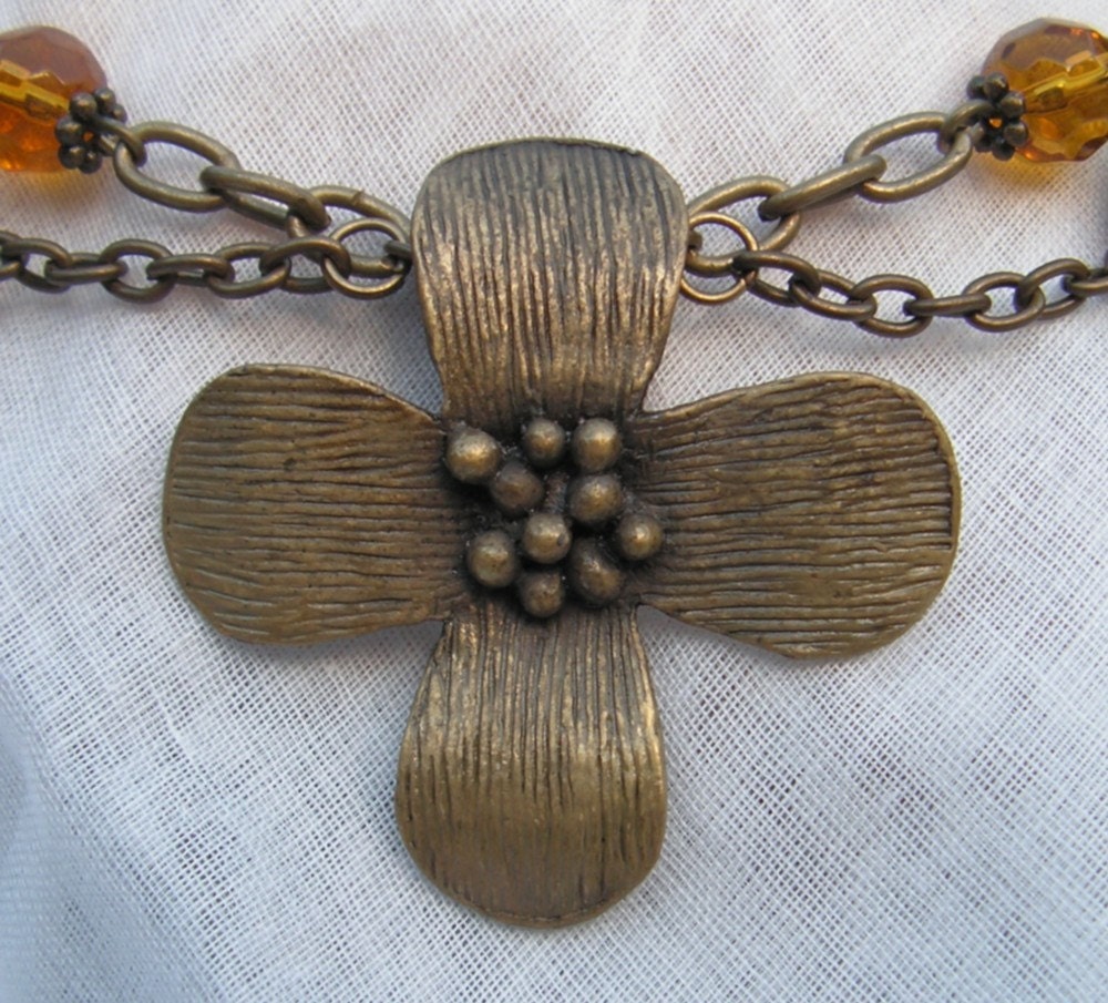 Vintage Amber Flowers -  Necklace