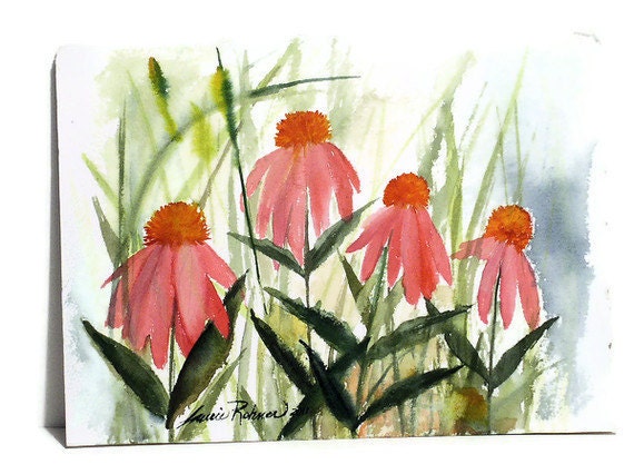 Watercolor Painting Original Laurie Rohner Pink Coneflowers