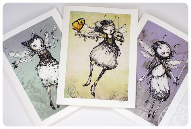3 Fairy Cards - Fairy Tale - Fantasy Note Cards - Steampunk Art - Art Cards - blank cards - Fairy Tale Art by the Filigree