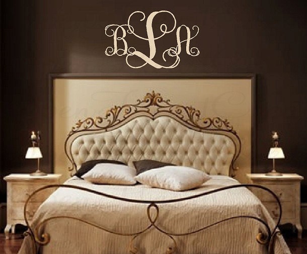 Three Initial Monogram Wall Decal Decal - Script Initial Vinyl Wall Decal - Baby Nursery Master Bedroom Wedding Decor 22 H X 36 PD0026