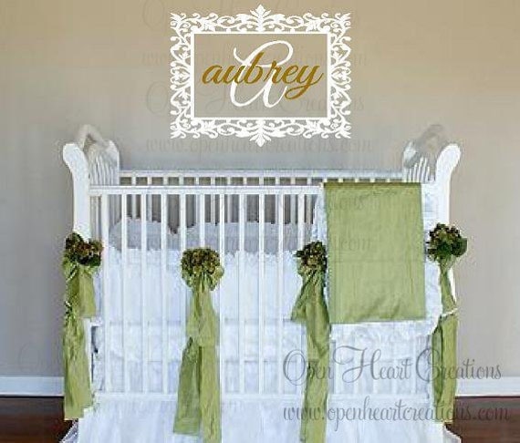 Name and Initial Vinyl Wall Decal with Elegant Frame Border - Shabby Chic Nursery with Personalized Name Decal Girl or Teen 22h X 28w FN0142