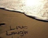 Live, Laugh, Love - Written in the Sand Photography Beach Nautical Brown Mocha Cream Fine Art Lustre Print - 8x10 Photograph