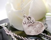 Silver Fingerprint Jewelry, Child's Fingerprint Heart Necklace, Personalized Baby Keeepsake, Mom Necklace Silver Fingerprint Charm,