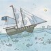 Pirate Ship and Sea Creatures Illustration Print