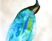 30% Off SALE - Peacock Painting - Feather - Bird Wall Art Watercolor - Peacock II - Large Print 16x20 - Poster