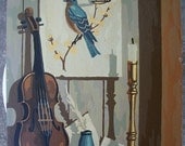 Composer's Break Violin and Bird Paint by Number Vintage Vignette Painting