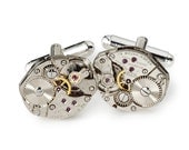 Steampunk cufflinks antique silver Gruen watch movements gears wedding vintage mens cuff links formal wear jewelry by Steampunk Nation 1588