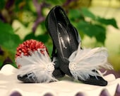 Shoe Clips Grey & Rhinestones Crystals / Pearls. Stormy Gray Couture, Bride Bridesmaid Engagement Gift. Ostrich Goose. Statement Date Day