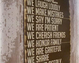 In This Home---House Rules---Antiqued Plank Typography Sign- In This House We