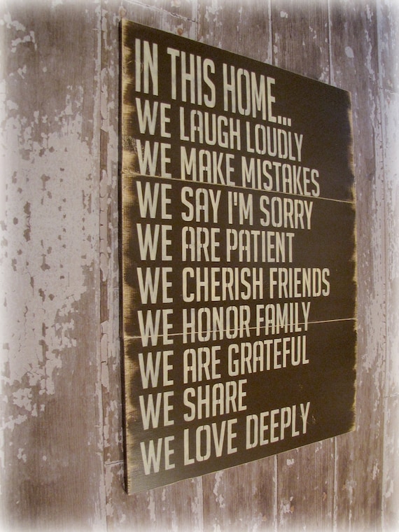 In This Home---House Rules---Antiqued Plank Typography Sign- In This House We