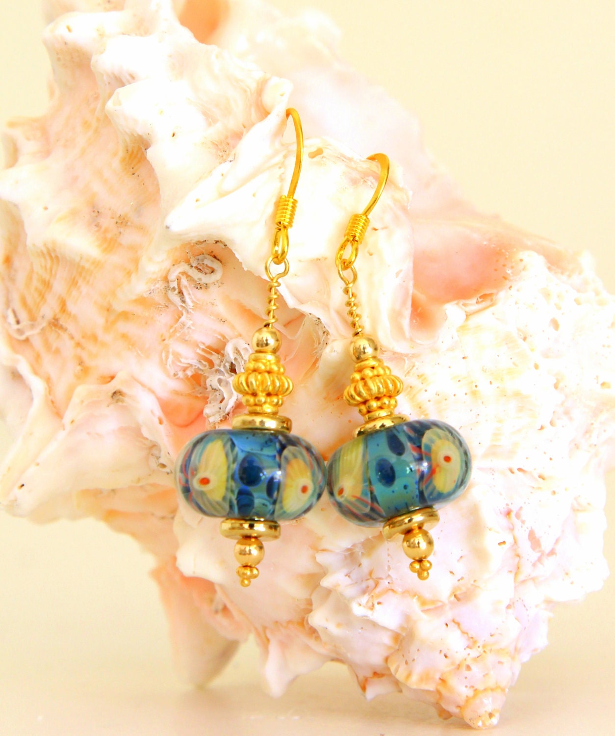 Blue Glass Bead Dangle Earrings. Blue Lampwork Bead Earrings. Glass Bead Jewelry. Beaded Dangle Earrings. For Mom.